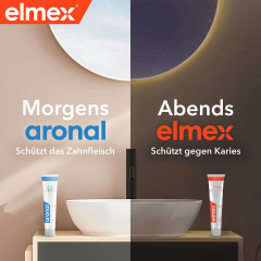 elmex Zahnpasta aronal &amp; elmex Mundhygiene-Set (2 x 75 ml), 150 ml, Набор зубных паст aronal &amp; elmex для утреннего и вечернего ухода, 2 × 75 мл
