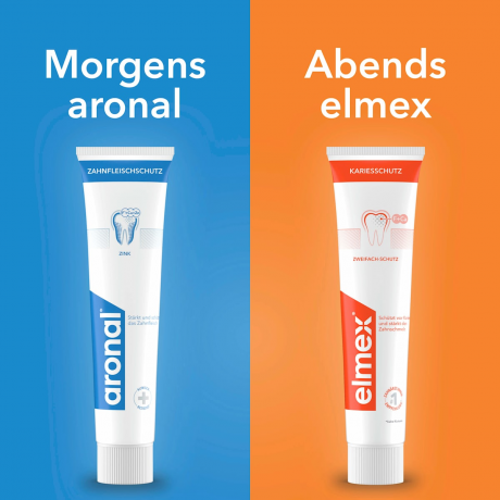 elmex Zahnpasta aronal & elmex Mundhygiene-Set (2 x 75 ml), 150 ml, Набор зубных паст aronal & elmex для утреннего и вечернего ухода, 2 × 75 мл