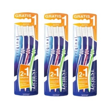 Dr. Best Zahnbuerste Original mittel  Зубная щетка Оригинальная средней мягкости 2+1, набор 3 шт