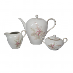 Zeh Scherzer Bavaria Фарфоровый набор для чая &quot;Розовые цветы&quot;: Чайник, сахарница, молочник, Германия, 1960-70гг.