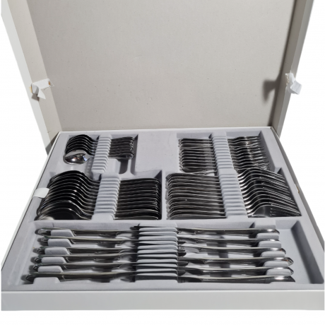 Набор столовых приборов винтажный Marke Tischiein Crominox, на 12 персон, 61 прибор, в заводской упаковке, нержавеющая сталь, Германия, 1970-80гг.