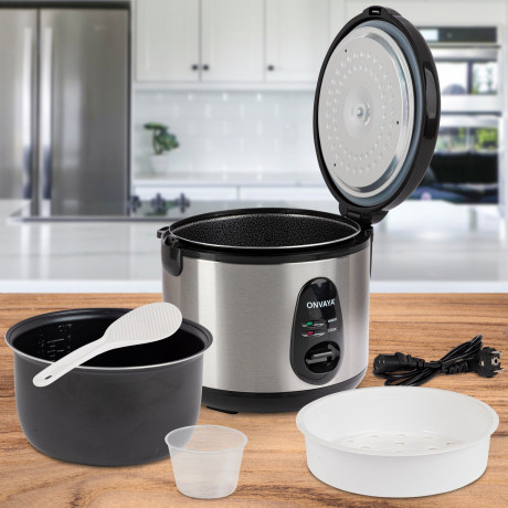 ONVAYA ONVAYA Reiskocher Reiskocher 1,2 Liter aus Edelstahl, inklusive Dampfgarer-Einsatz Рисоварка ONVAYA 1,2 литра из нержавеющей стали, включая пароварку