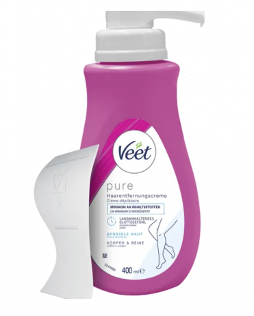 Veet PURE Haarentfernungscreme Pumpspender Korper & Beine, sensible Haut Крем для депиляции PURE с помповым дозатором для тела и ног, для чувствительной кожи 400мл