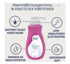 Veet PURE Haarentfernungscreme Pumpspender Korper &amp; Beine, sensible Haut Крем для депиляции PURE с помповым дозатором для тела и ног, для чувствительной кожи 400мл