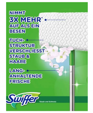 Swiffer wet+dry SET Clean and Fresh 3stk, НАБОР для уборки полов Швабра + cалфетки для швабры сухие 8 шт и влажные 3 шт, с ароматом чистоты и свежести, 3 набора
