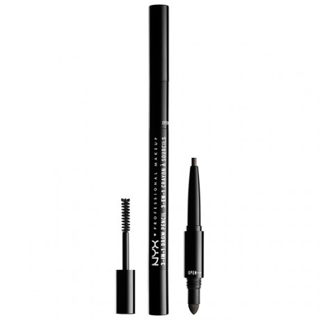 Карандаш, пудра и гель для бровей 3 в 1 NYX Professional Makeup 3-in-1 Brow Pencil, оттенок Black
