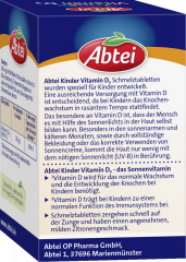 Abtei Kinder Vitamin D3 50 Schmelztabletten (7 g), Abtei Детский витамин D3 400 МЕ для роста костей и поддержки иммунитета, таблетки с лимонным вкусом, 50 растворяющихся во рту таблеток (7 г)