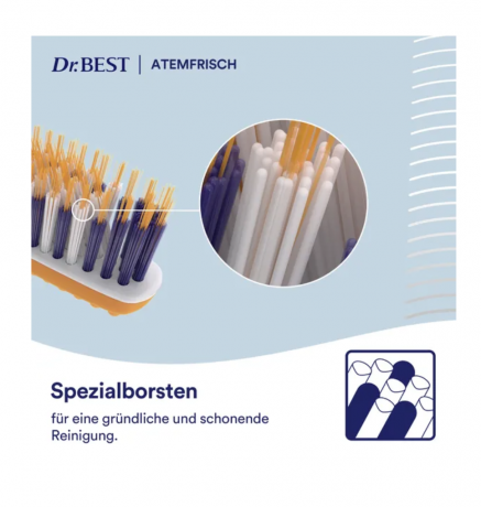 Dr.BEST Atemfrisch Zahnburste mittel Doppelpack, Зубная щетка для освежения дыхания, средней жесткости, 2шт (цвет в ассортименте, без выбора)
