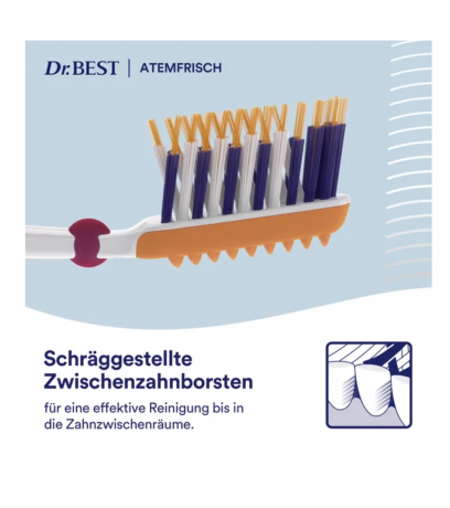 Dr.BEST Atemfrisch Zahnburste mittel Doppelpack, Зубная щетка для освежения дыхания, средней жесткости, 2шт (цвет в ассортименте, без выбора)