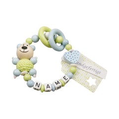 kleinerStorch Greifling mit Name – Jungen Beissring personalisiert – Holz Rassel Bar  Herz blau Персонализированное кольцо для прорезывания зубов с именем