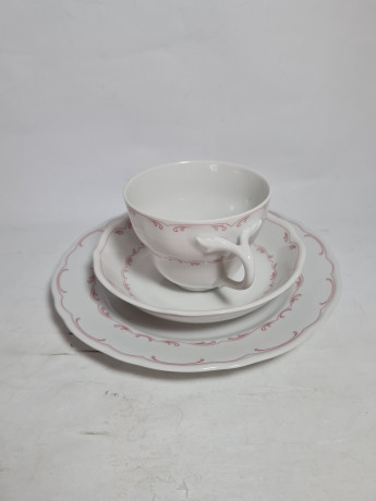 Чайное трио винтажное Bavaria, бело-красный декор, фарфор, Германия, 1960-70гг.