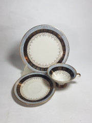 Чайное трио винтажное Edelstein Bavaria, в бело-голубых тонах с золотистым орнаментом, фарфор, Германия, 1960-70гг.