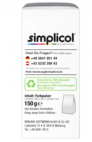 Simplicol Expert Marine-Blau Краска для ткани синяя, интенсивное перекрашивание одежды, для стиральной машины 40C, 150 г