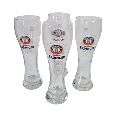 Немецкие бокалы пивные винтажные Sahm / Erdinger Weissbrau, стекло, 4 шт., 0.3 л, 23 см, Германия, 1980-90гг.