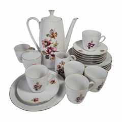 Сервиз кофейный винтажный GKC Bavaria / 74 er с сиреневым цветком, на 6 персон, фарфор, Германия, 1960-70гг.