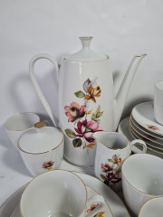 Сервиз кофейный винтажный GKC Bavaria / 74 er с сиреневым цветком, на 6 персон, фарфор, Германия, 1960-70гг.