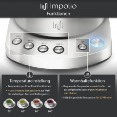 Impolio Impolio Wasser-/Teekocher Impolio Glas Wasserkocher mit Temperatureinstellung, Teesieb  Aufsatz  Прибор для приготовления чая и воды Impolio Стеклянный чайник Impolio с регулировкой температуры и ситечком для чая