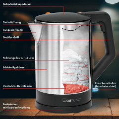 CLATRONIC CLATRONIC Wasserkocher WKS 3692, Wasserkocher 1,5 L, BPA-frei, schwarz schwarz Чайник CLATRONIC WKS 3692, чайник 1,5 л, без BPA, черный