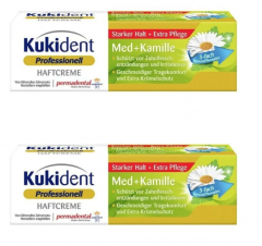 Kukident Haftcreme Med + Kamille 40g х 3st,  Крем для фиксации зубных протезов, сильная фиксация до 12 часов, защита десен, с ромашкой и мятой, 40 г x 3шт 