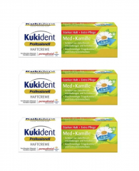 Kukident Haftcreme Med + Kamille 40g х 3st,  Крем для фиксации зубных протезов, сильная фиксация до 12 часов, защита десен, с ромашкой и мятой, 40 г x 3шт 