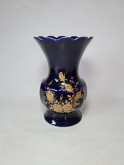 Bareuther Waldsassen Bavaria Ваза кобальт, темно-синий фарфор с позолоченным цветочным декором, 19,5 x 12,5 см, Германия, 1960-70гг.