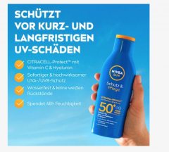 NIVEA SUN Sonnenmilch Schutz &amp; Pflege LSF 50+, Солнцезащитный лосьон для защиты и ухода, SPF 50+, 200 мл