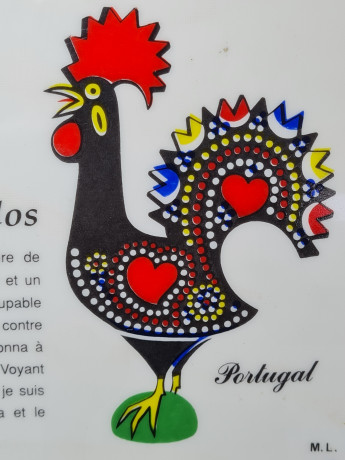 Панно винтажное Gallo Portugal, керамика в деревянной рамке "Символ Португалии", 25 x 20 x 2 см, Португалия, 1960-70гг.