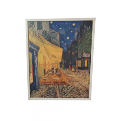 Репродукция Ван Гога &quot;Ночная терраса кафе&quot; винтажная в белой деревянной раме, 33,5 x 27,5 см, Германия, 1980-90гг.