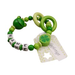 kleinerStorch Greifling mit Name – Madchen  Jungen Beissring personalisiert – Holz Rassel Frosch grun Персонализированное кольцо для прорезывания зубов с именем