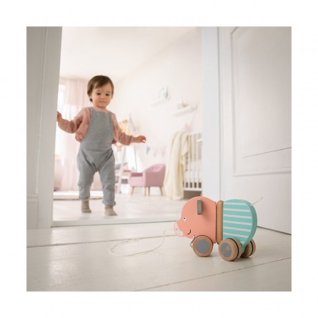 howa Nachziehtier Ziehtier Schweinchen aus Holz Berta Игрушка-поросенок из дерева Берта