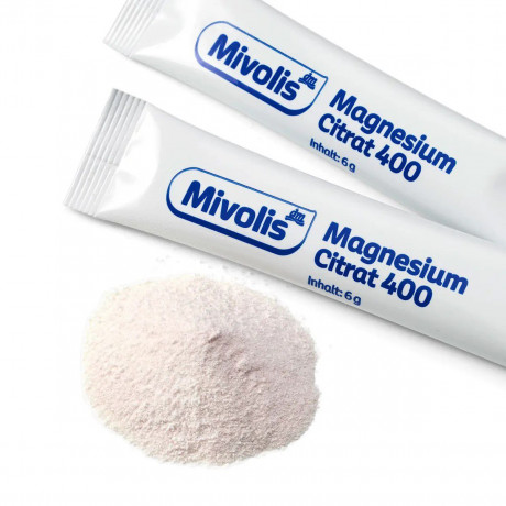 Mivolis Magnesium Citrat 400 Granulat Sticks 20 St, 120 g, Магний-Цитрат в гранулах в стиках для мышц и нервов, с фруктовым апельсиновым вкусом, 20 шт х 6 г (120г)