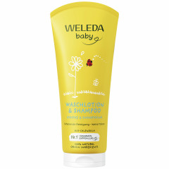 Weleda baby CALENDULA Waschlotion &amp; Shampoo, 200 ml, Детский лосьон для купания и шампунь с календулой для мягкого очищения кожи и волос, 200 мл