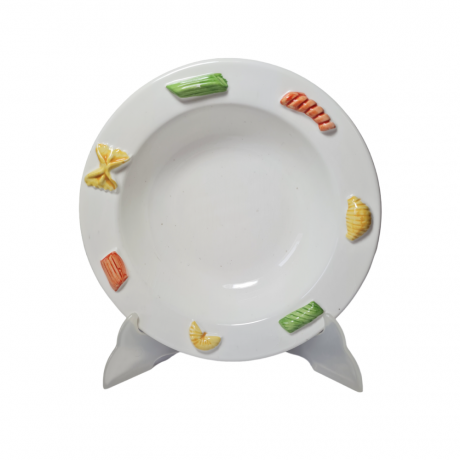 Siro Italy Белая фарфоровая сервировочная тарелка с декором для пасты, 22 x 5,5см, Италия, 1960-70гг.