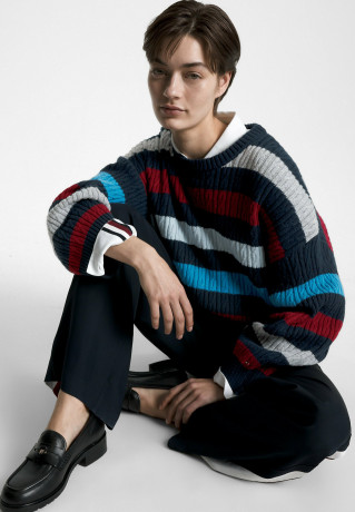 Tommy Hilfiger STRIPE CABLE CREW NECK  Jumper multicolored stp ПОЛОСКА CABLE CREW NECK Джемперы разноцветный стп