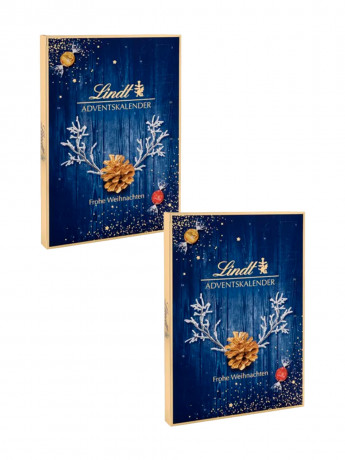 Lindt Adventskalender 2025 blau, Адвент-календарь, 24 сладких сюрприза, 395 грамма, 2 штуки