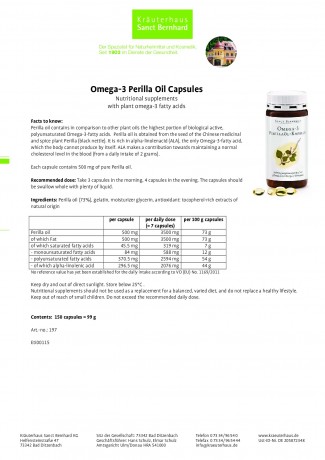 Krauterhaus Sanct Bernhardt Omega-3 Perilla Oil Capsules, 150 капсул
