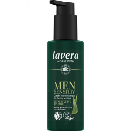 LAVERA Men sensitiv 2in1 Gesichtswaschgel, 150 ml, Лавера Гель для умывания для чувствительной мужской кожи, био-алоэ вера, 150 мл
