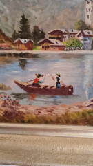 Картина винтажная A.Dihlmann &quot;Городок на озере&quot;, в деревянной раме, 49,5 x 40 см, Германия, 1960-1970гг.