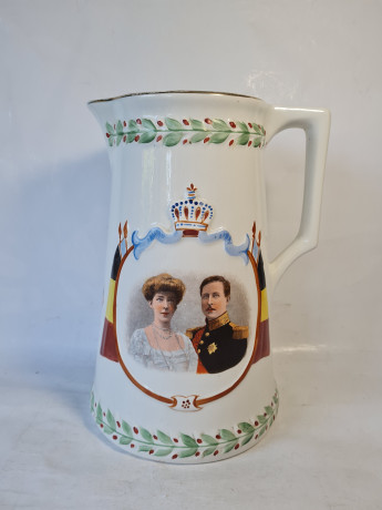 Кувшин винтажный Imprele&Royal с портретом бельгийской королевской четы, керамика, 27 x 20 см, Германия, 1960-70гг.