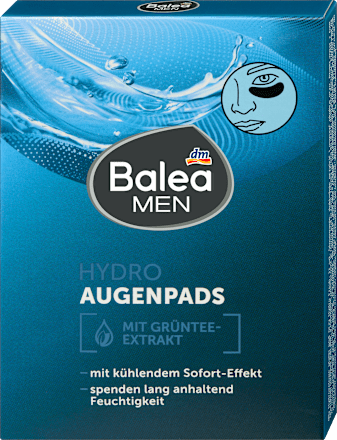 Balea MEN Augenpads Hydro (6 Paar), 12 St, Гидрогелевые патчи Hydro для увлажнения и свежего вида области глаз, 6 пар, 12 шт.