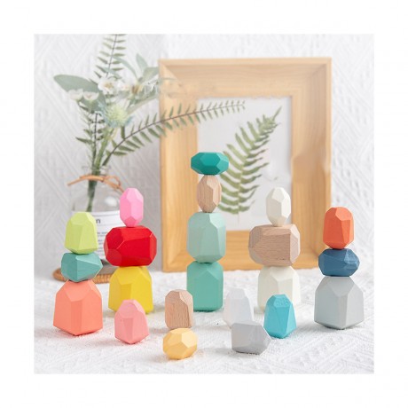 TOPMELON Blocke 22 bunte Regenbogen-Stapelblocke aus Holz Соберите 22 разноцветных деревянных радужных блока для укладки.