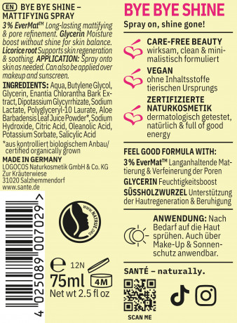 SANTE Bye Bye Mattifying Spray, 75 ml, Санте Матирующий спрей для лица Bye Bye Mattifying Spray, 75 мл