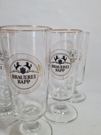 Бокалы пивные винтажные Brauerei Rapp, стекло, 5 шт. 18.5 см, 0.4 л., Германия, 1960-70гг.