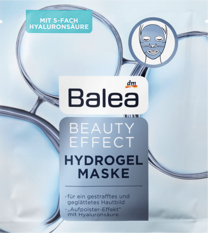 Balea Beauty Effect Hydrogelmaske Балеа Гидрогелевая маска с Гиалуроном для гладкой кожи лица и сглаживания морщин, 1 шт.
