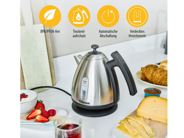 Tristar Tristar Wasserkocher WK-3403, 2200,00 W, digital, 1,7 Liter, LED Anzeige, kabellos, 2200 Watt, silber  Чайник Tristar WK-3403, 2200,00 Вт, цифровой, 1,7 л, светодиодный дисплей, беспроводной, 2200 Вт, серебристый