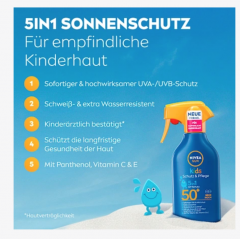 NIVEA SUN Sonnenspray Kids Schutz &amp; Pflege, LSF 50+, Солнцезащитный спрей для детей, защита и уход, SPF 50+, 250 мл
