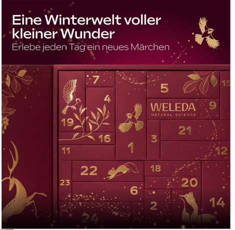 WELEDA Naturkosmetik Adventskalender 2026, 24 Pflege-Ueberraschungen, WELEDA Адвент-календарь 2026 с натуральной косметикой для ухода за лицом, телом и волосами, 24 сюрприза
