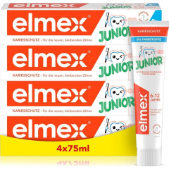 elmex Junior Zahnpasta 6-12 Jahre 4x 75 ml Vorteilspack, Детская зубная паста Junior с аминофторидом для защиты эмали, 6–12 лет, 4 × 75 мл