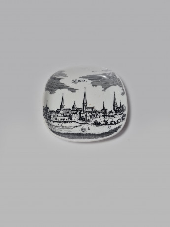 Altenkunstadt Декоративная квадратная тарелка с изображением города в черно-белом цвете, 11,5 см, Германия, 1970-80гг.