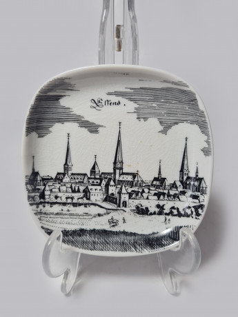 Altenkunstadt Декоративная квадратная тарелка с изображением города в черно-белом цвете, 11,5 см, Германия, 1970-80гг.